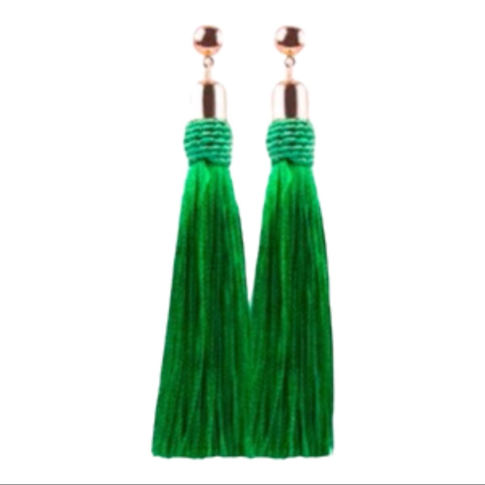 Long Bright Green Braided Tassel Earrings